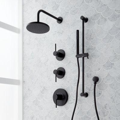 Système de douche thermostatique avec barre coulissante et douche à main Lexia