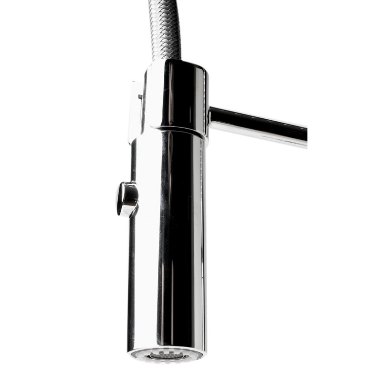 Robinet de cuisine rétractable à poignée simple avec douchette latérale, Chrome poli