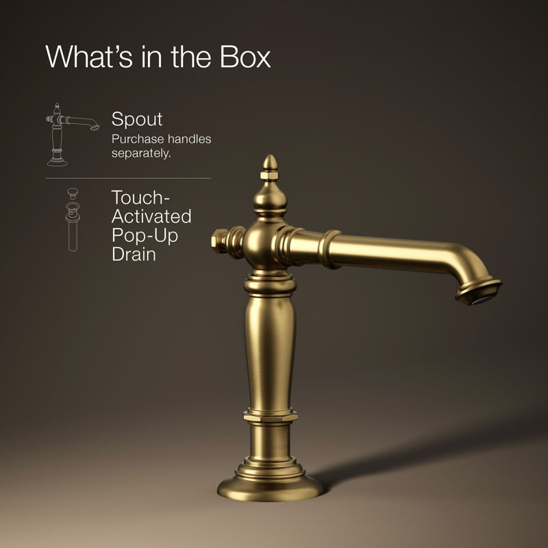 Artifacts® Widespread Bathroom Faucet with Drain Assembly, Vibrant Brushed Moderne Brass
