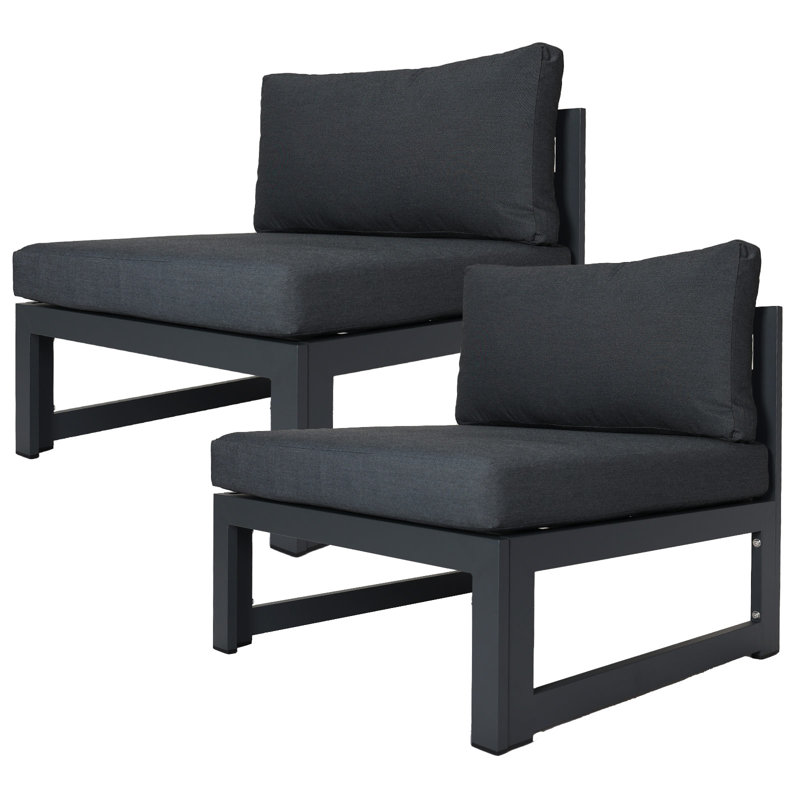 Ensemble de chaises d'extérieur en aluminium 2 pièces avec sièges et coussins de 29 po Fris, Gris, Gris