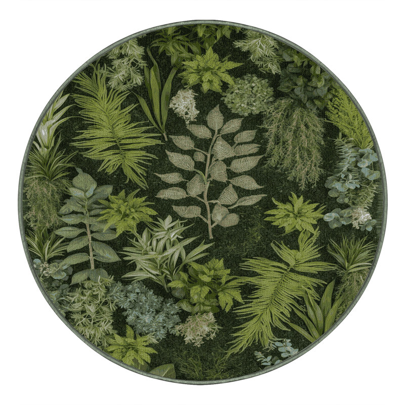 Machine Washable Nature Green Area Rug, Round 8'