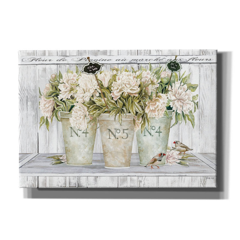 «French Peony Still Life II» par Cindy Jacobs, art mural sur toile, H 18 po x l 26 po x P 0,75 po