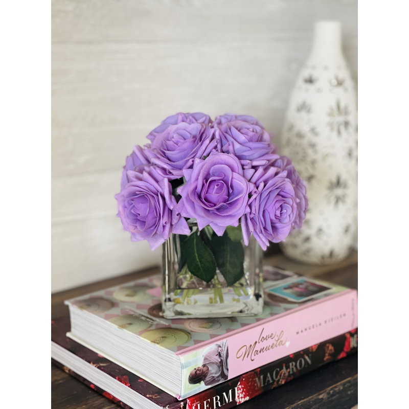 Centre de table artificiel Real Touch Rose, Mauve