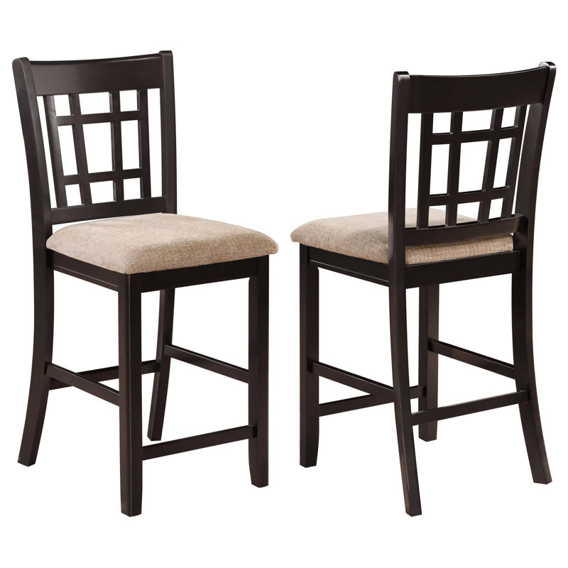 Fauteuil brun clair et à hauteur de comptoir de 2 sièges rembourrés élégants pour la salle à manger et 2 chaises de style transitionnel avec dossier rectangulaire
