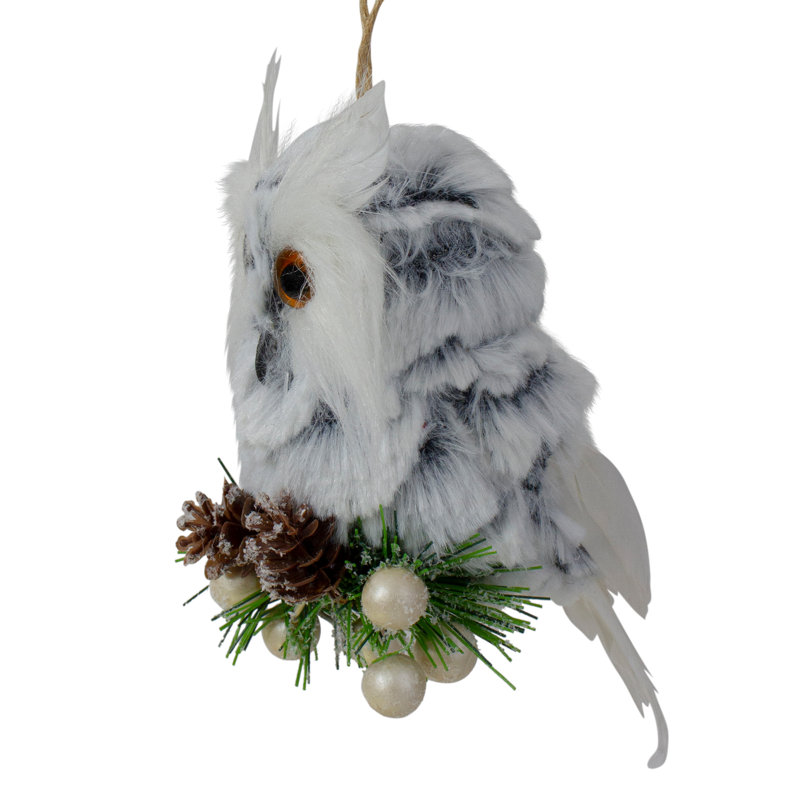 Ornement de Noël 6 "hibou blanc avec pommes de pin et baies