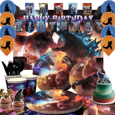 Godzilla Party Supplies,112 Pcs Godzilla Birthday Decorations & Tableware Set