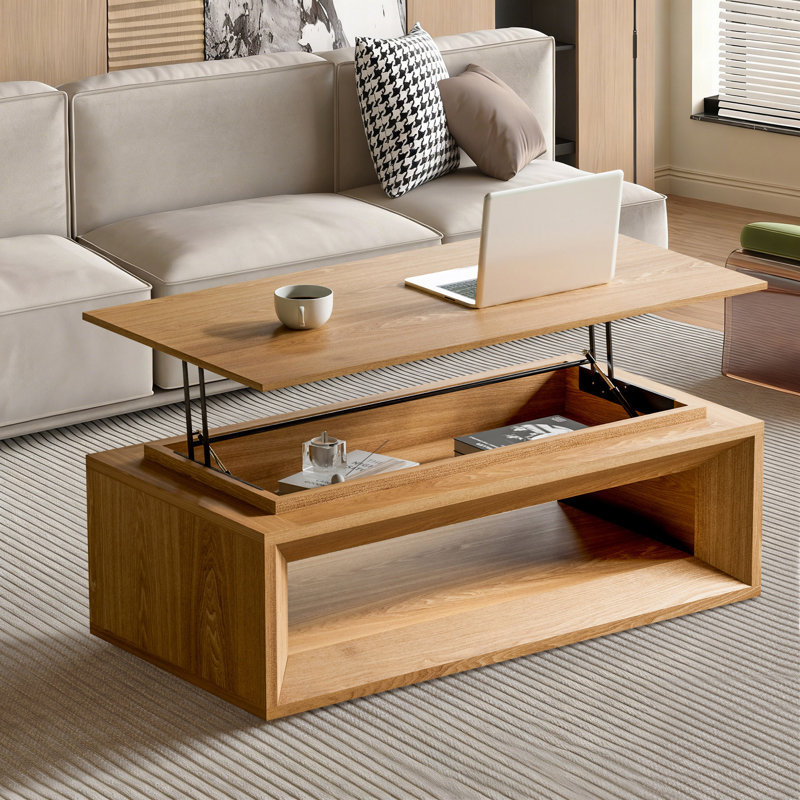Lift-Top Coffee Table With Storage And Adjustable Height, Natural