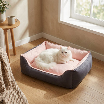 Lit pour chat avec traversin gris / rose Zenith