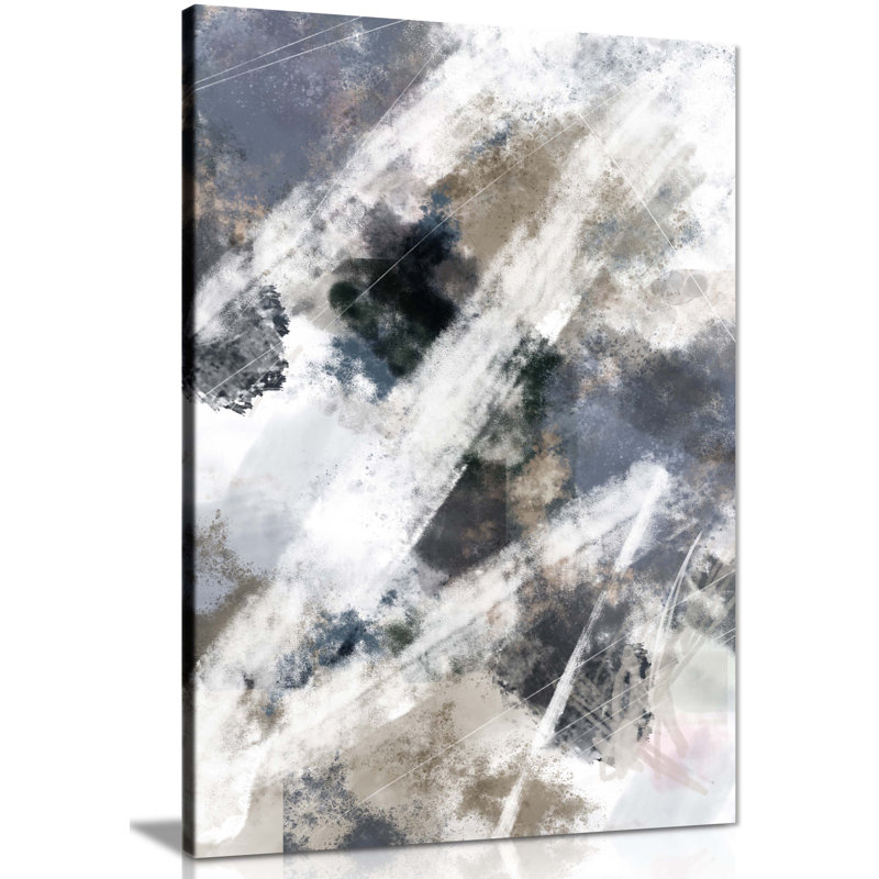 Abstract Grey & Black Painterly - Wrapped Canvas Painting, 46cm H x 31cm W