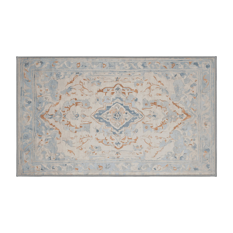 Machine Washable Gray Area Rug, Rectangle 7' x 9'