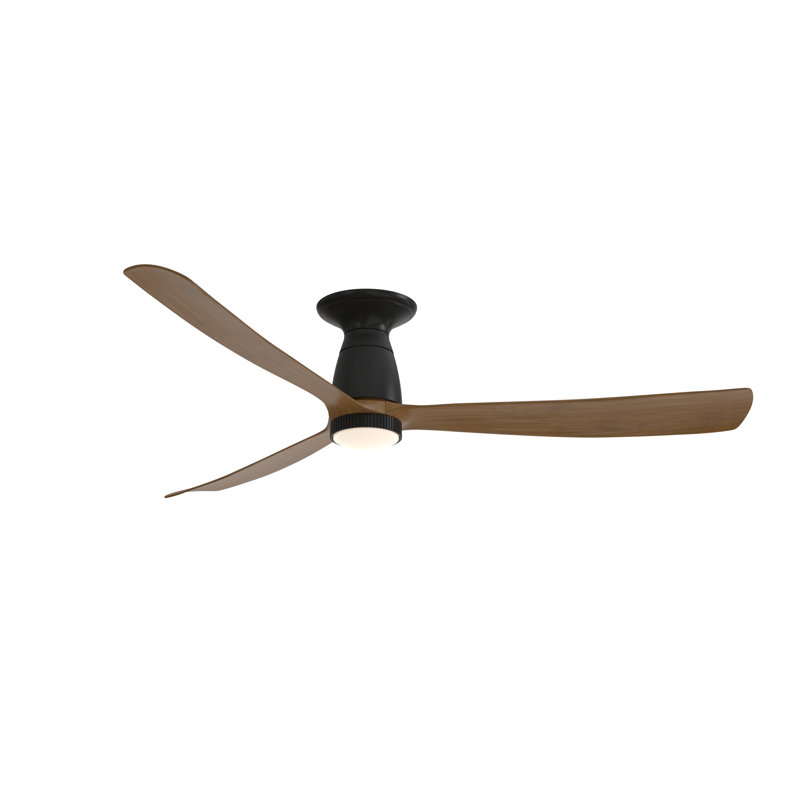Ventilateur de plafond intelligent Kute de 60 pouces encastré intérieur/extérieur avec kit d'éclairage DEL moleté à température de couleur sélectionnable - Noir avec pales en koa