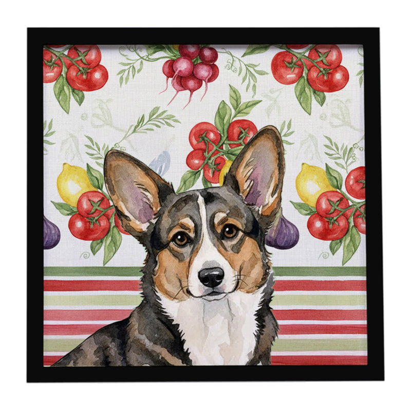 «Brindle Cardigan Welsh Corgi Légumes», impression sur métal encadrée