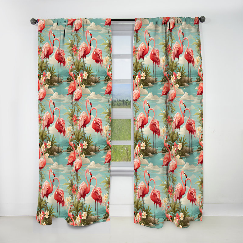 Coastal Flamingo Fusion Coastal Pattern - Floral Curtain - Velvet Blackout Curtain - 1 Panels, 52" W x 63" L