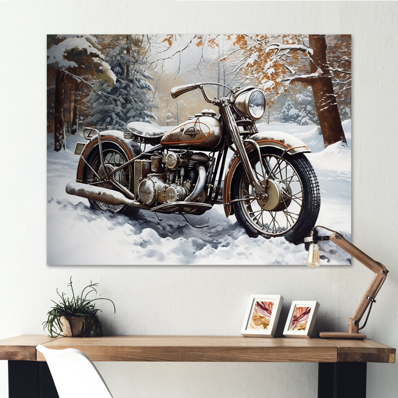 «War Rustic War Bike In Winter», reproduction sur toile, H 24 po x l 32 po x P 1 po, Toile tendue