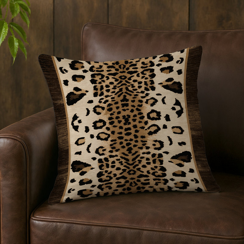 Coussin d'intérieur et d'extérieur, Carré 16 po, Imprimé animal noir 1