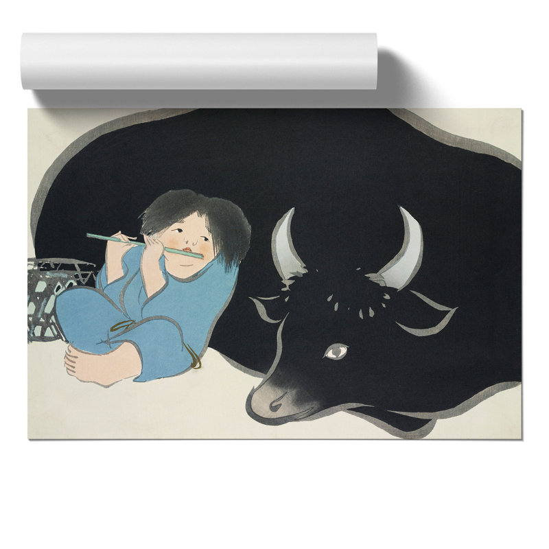 Flute Player with Cow by Kamisaka Sekka - Frameless Print, 21cm H x 30cm W x 0.1cm D