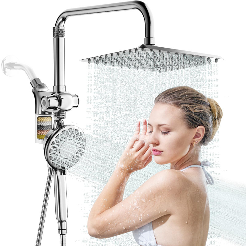 10" High-Pressure Handheld Shower Head With Hard Water Filter – 2-In-1 Dual Shower System (Rainfall + Adjustable Slide Bar)