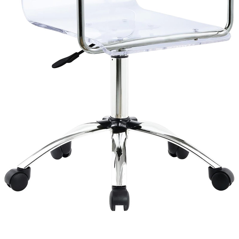 Chaise de bureau moderne en acrylique transparent avec détails décoratifs et hauteur de siège réglable