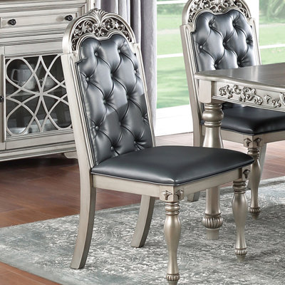 Of 2 Pu Upholstered Dining Chairs, Silver - Back For Relaxation, Intricate Carvings, Build 2 Chairs Construction, Details, A Fashionable