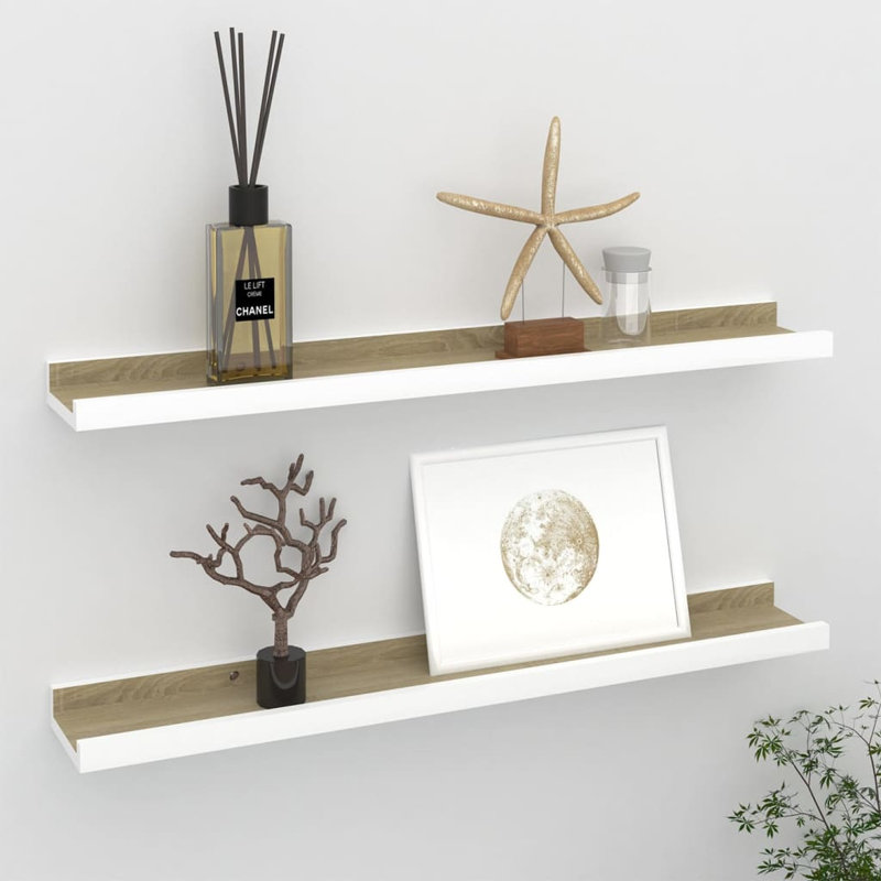 Gracelan 2 Piece Picture Ledge Wall Shelf, White/Sonoma Oak, 3 cm H x 60 cm W x 9 cm D