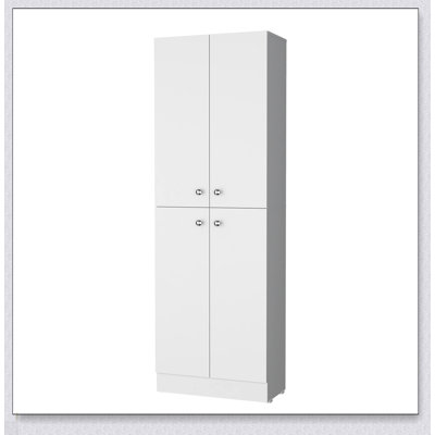Garde-manger blanc avec 4 portes et 5 tablettes cachées, parfait pour le rangement de cuisine organisé et sans encombrement