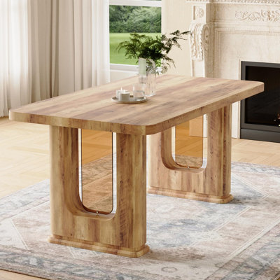 64.5" Rectangle Dining Table With Sculptural Pedestal Base