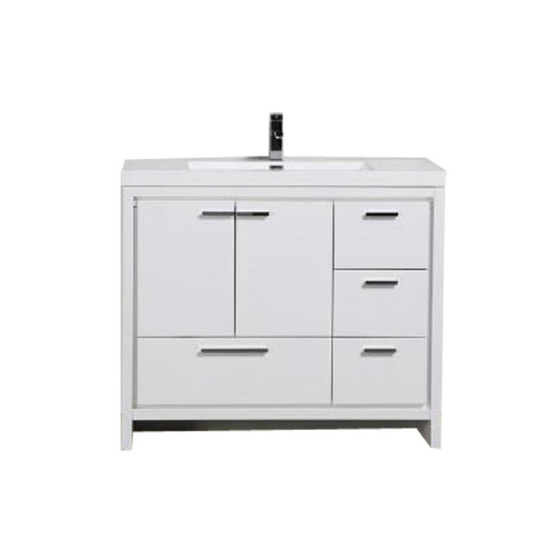 Lefebvre 42'' Single Bathroom Vanity with Poly Marble Top, Gloss White