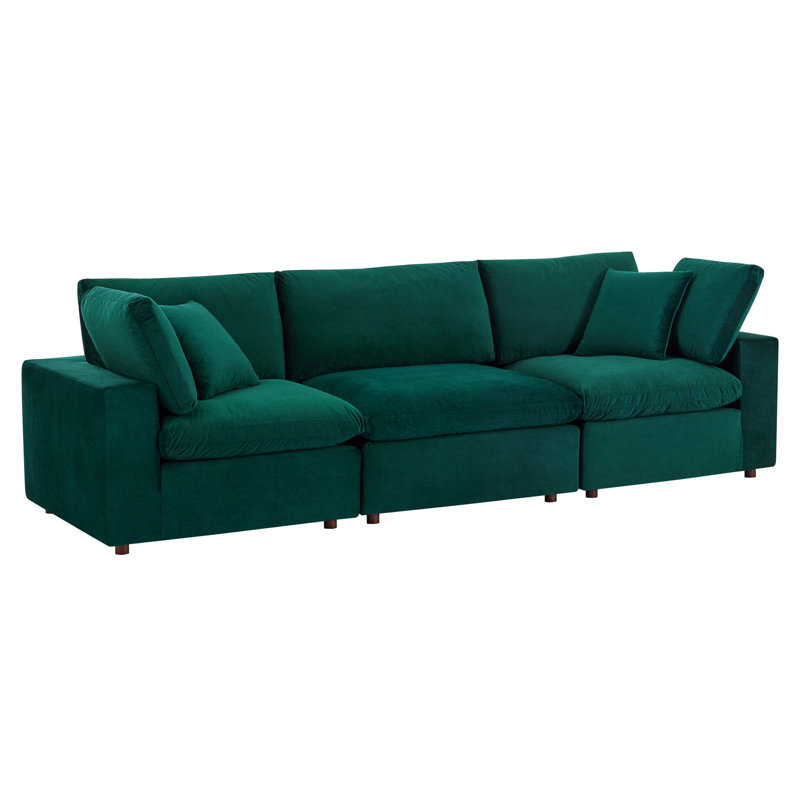 Modway Commix Down Filled Overstuffed Performance Velvet 3-Seater Sofa, Green