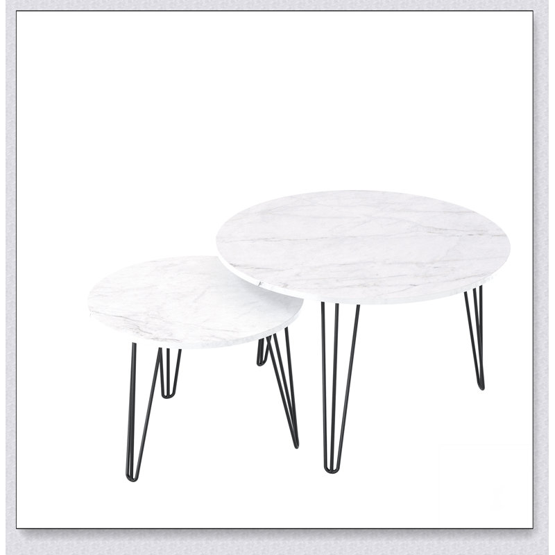 27.56'' Round Nesting Coffee Table Set of 2, Circular Nesting End Table Set, White
