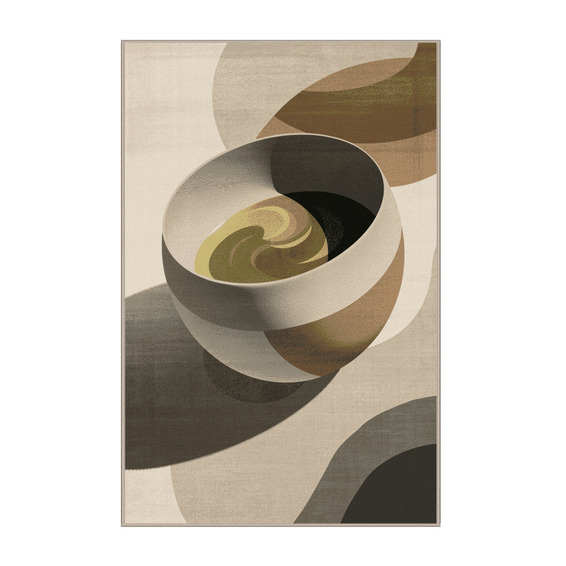 Tapis beige lavable à la machine en matcha bol matcha moderne, 7 x 10