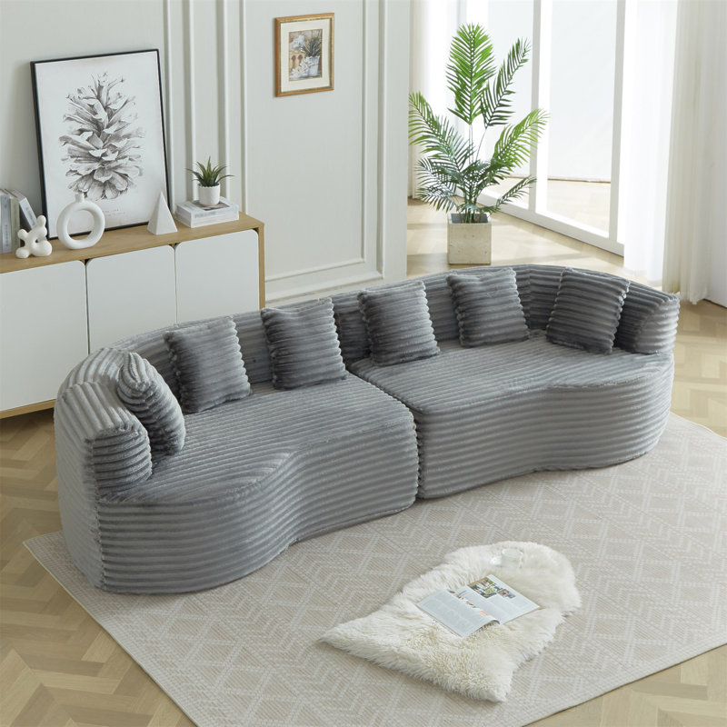 Canapé modulaire incurvé surdimensionné de 111,5 pouces de style nuage sans os avec 6 coussins en velours côtelé de luxe avec siège profond