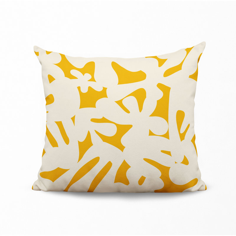 Coussin intérieur / extérieur en polyester filé Lara, 19 po x 19 po, Jaune / blanc cassé