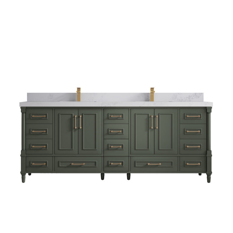 Aberdeen 84" Pewter Green Double Sink Vanity with Calacatta Nuvo Countertop