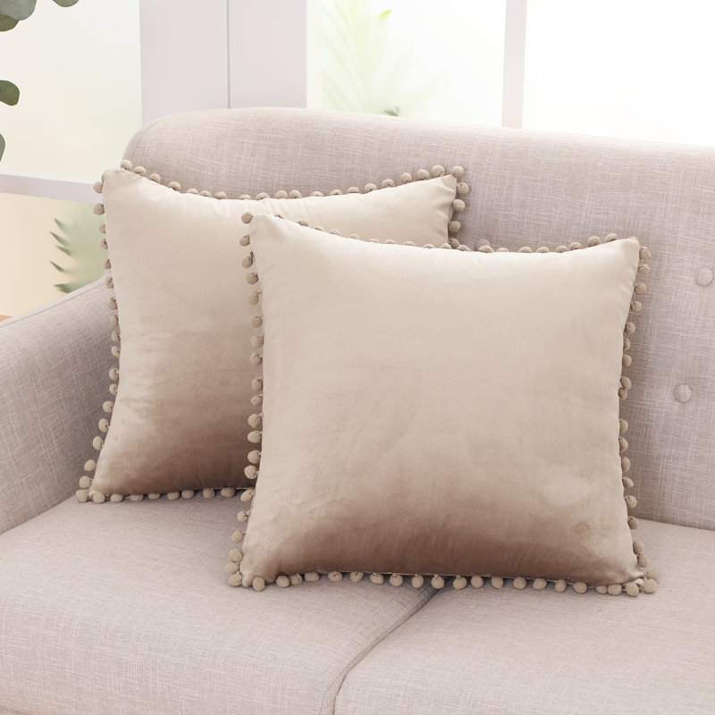 Deconovo Pom-poms Reversible Pillow Cover, 26" x 26", Light Brown