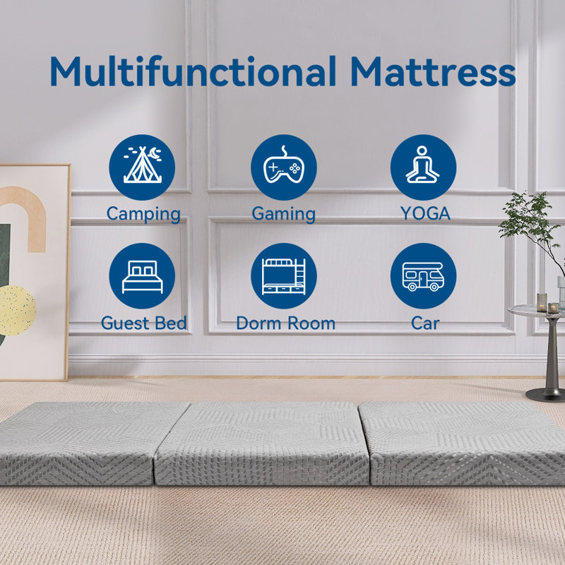 Alwyn Home Sadorus 4 inch Tri-fold memory foam mattress,Tri Folding Mattress Removable and Washable with Handles and Non-Slip Bottom for RV/Camping/Guest Room