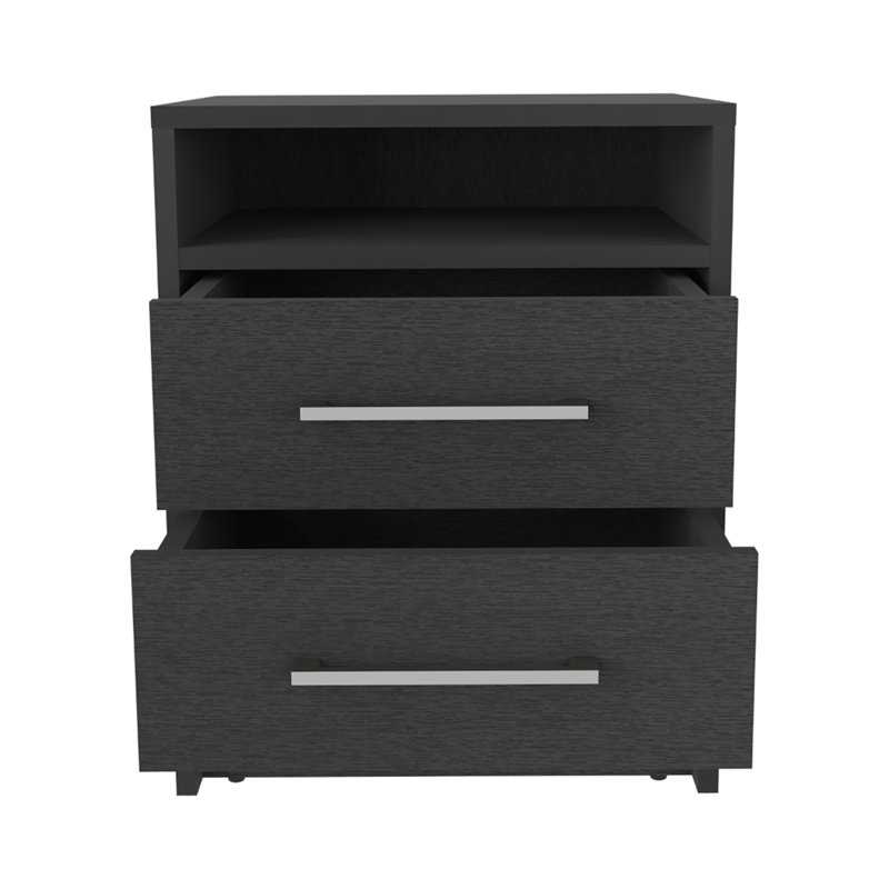 Nightstand 20"H, Two Drawers, Superior Top, Metal Handles, Black, Black