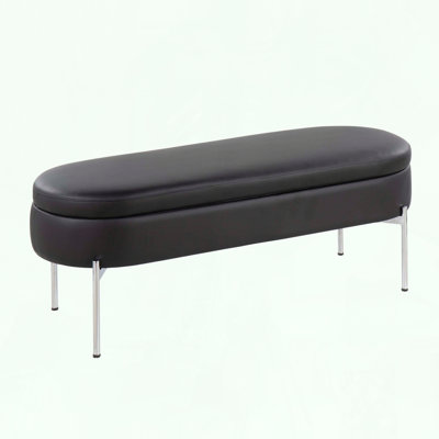 Contemporary Storage Bench with Chrome Metal and Black Faux Leather