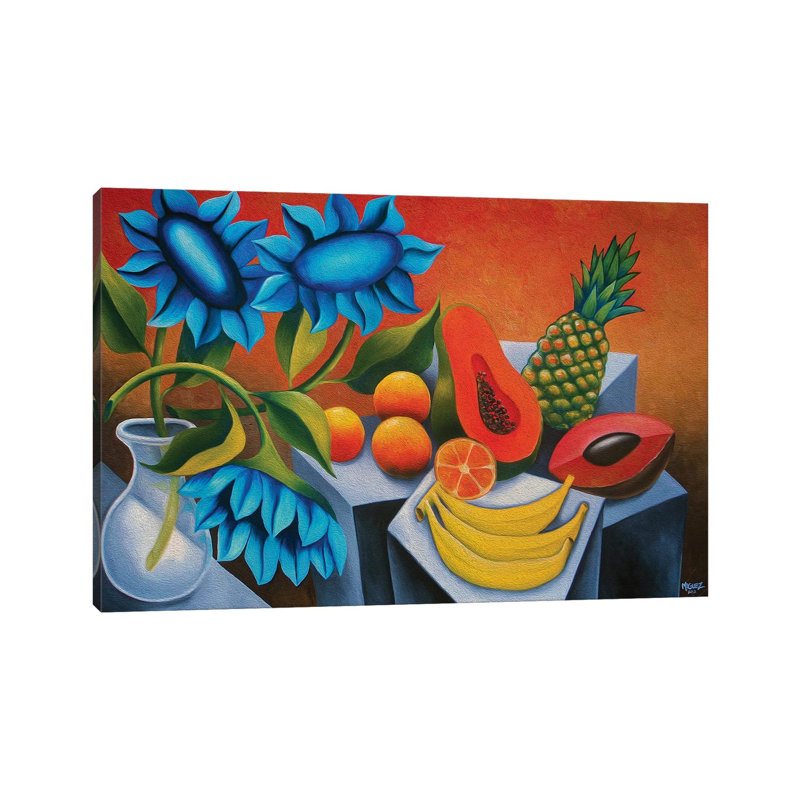 Fruits With Blue Flower by Dixie Miguez - Wrapped Canvas Print, 30.48 cm H x 45.72 cm W