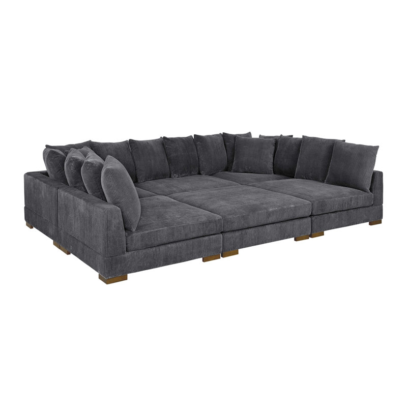 Canapé-lit modulaire à large assise en velours côtelé, Gris foncé