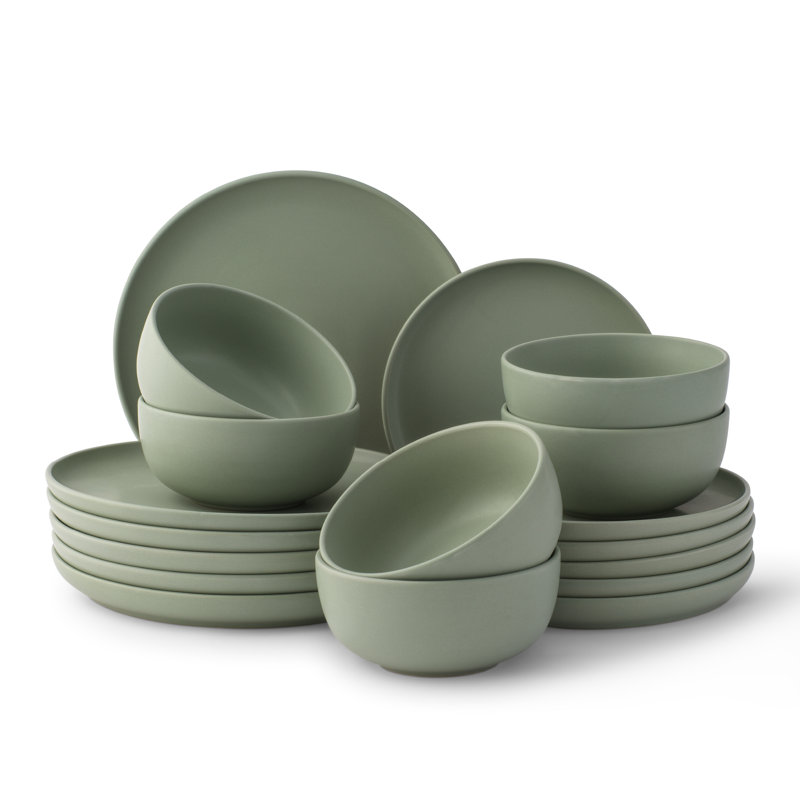 JoyJolt Mesa 18pc Stoneware Dinnerware Set, Matte Desert Sage Green