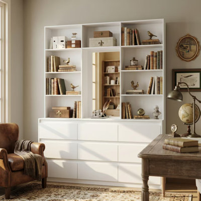 Bibliothèque à 78 tiroirs avec miroir intégré H 78,5 "