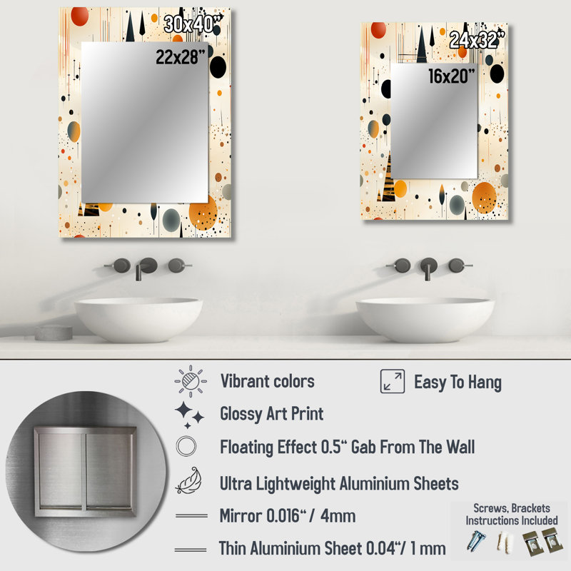 Catriona Grey And Yellow Poka Dot Retro Landscape - Polka dots  Wall Mirror, Graphic Print, Geometric Decorative Mirror, Printed Metal Art