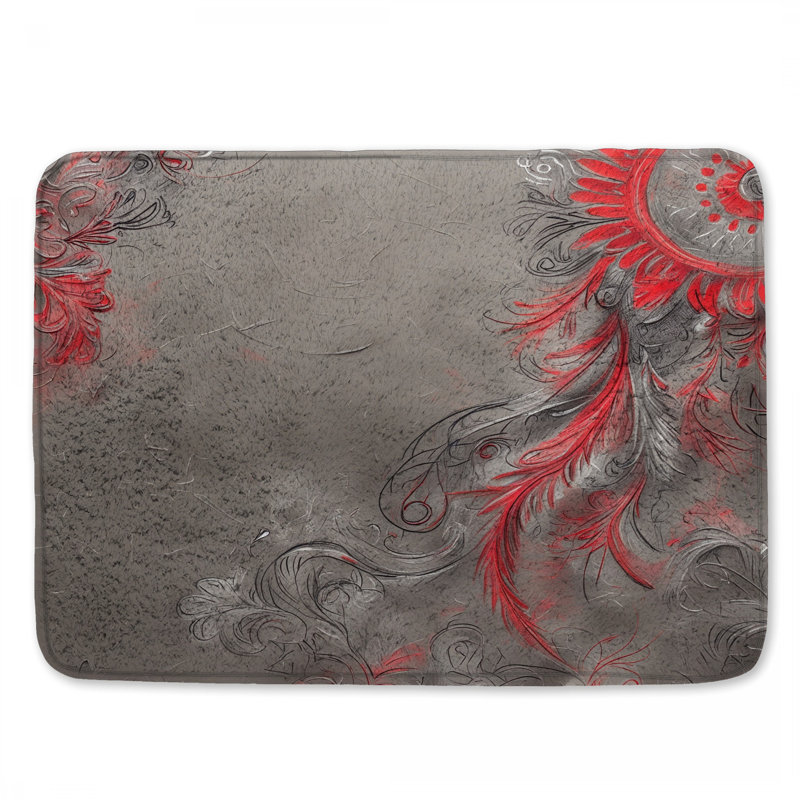 Tapis de bain rouge et gris, L 24 po x L 17 po