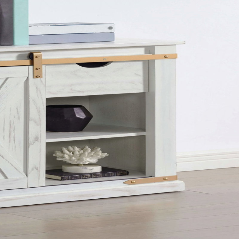 Console de style rustique blanc antique avec canapé et table d'appoint avec tiroirs