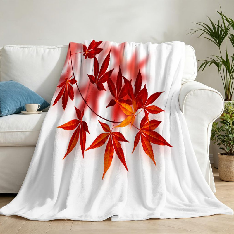 Jeté transparent en flanelle molletonnée ultra douce, imprimé carte rouge d'automne japonais rouge, Throw 50" x 60"