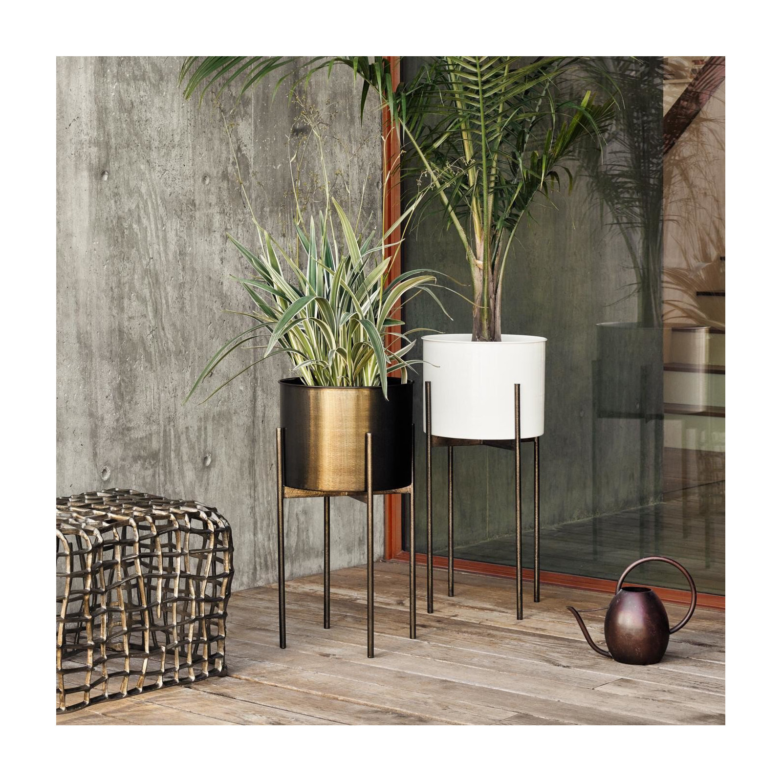 Brinley Metal Planter, Weathered Brass, 26" H x 15" W x 15" D