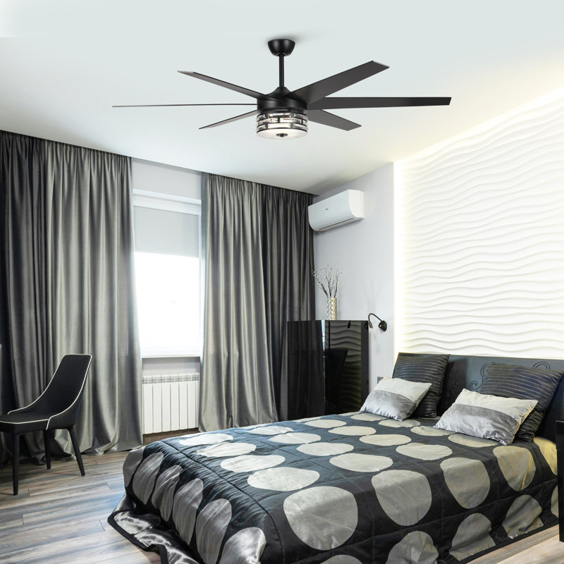 Ventilateur de plafond 70 po à 6 pales en cristal Hedon 70 po avec télécommande et éclairage inclus