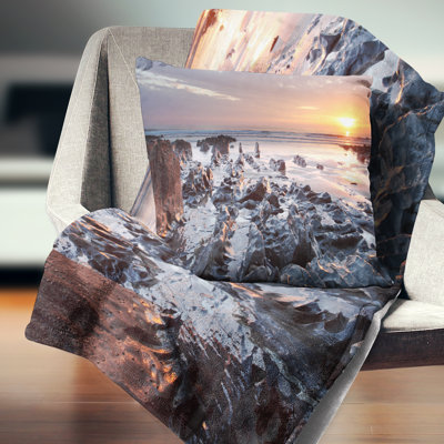Sunset at Woolacombe Bay Devon UK - Sea & Shore Printed Throw Pillow