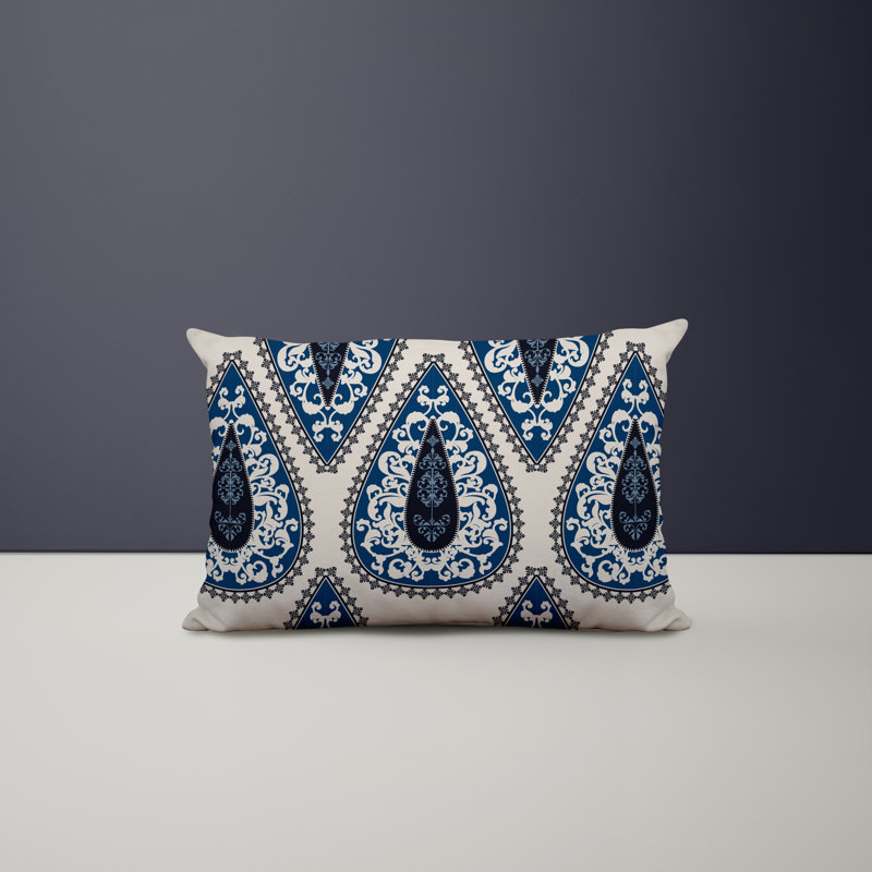 Paisley Outdoor Reversible Throw Pillow, Cream