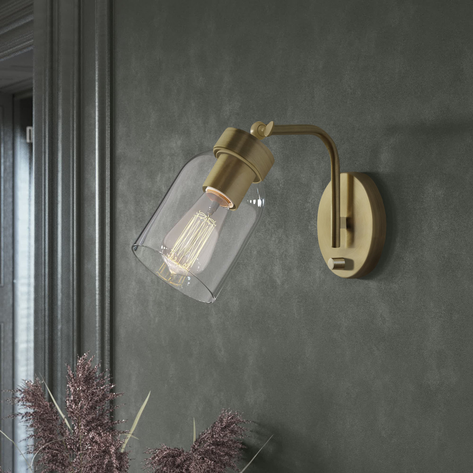 Gemma Single Light Glass Dimmable Armed Sconce, Gold